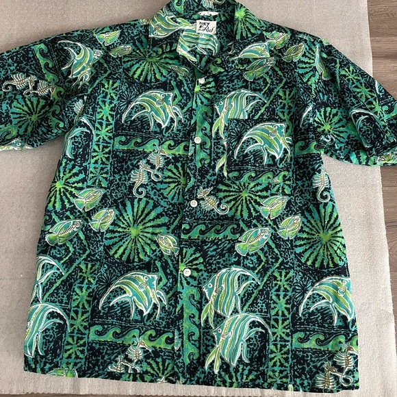 [L/XL]VTG The Reef Men's Green Tropical Print Hawaiian Shirt-JPN - Picture 1 of 4